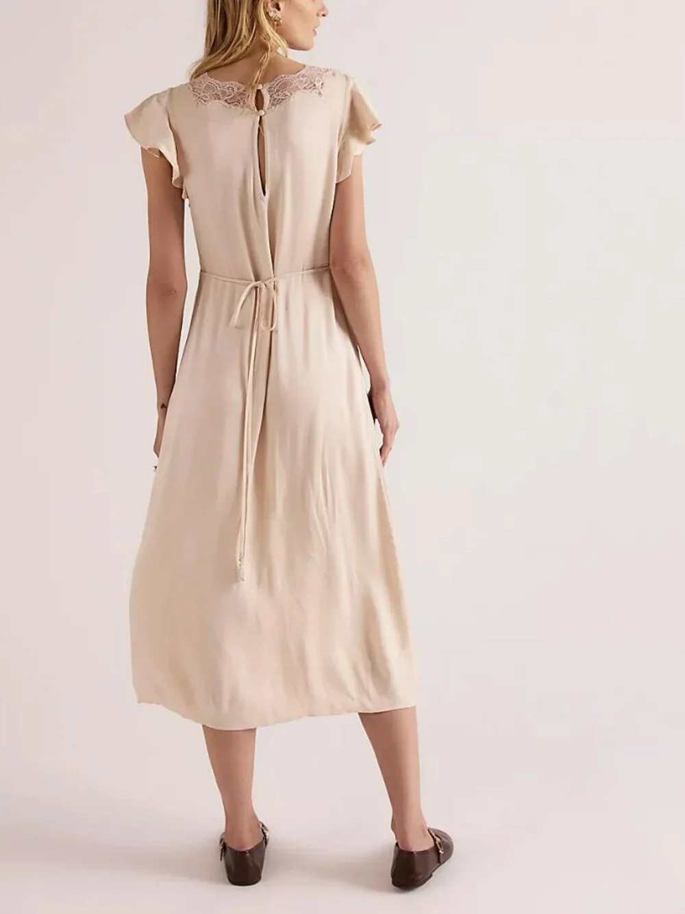 FREE PEOPLE Tied With Joy Midi Dress / Pastel Rose Tan